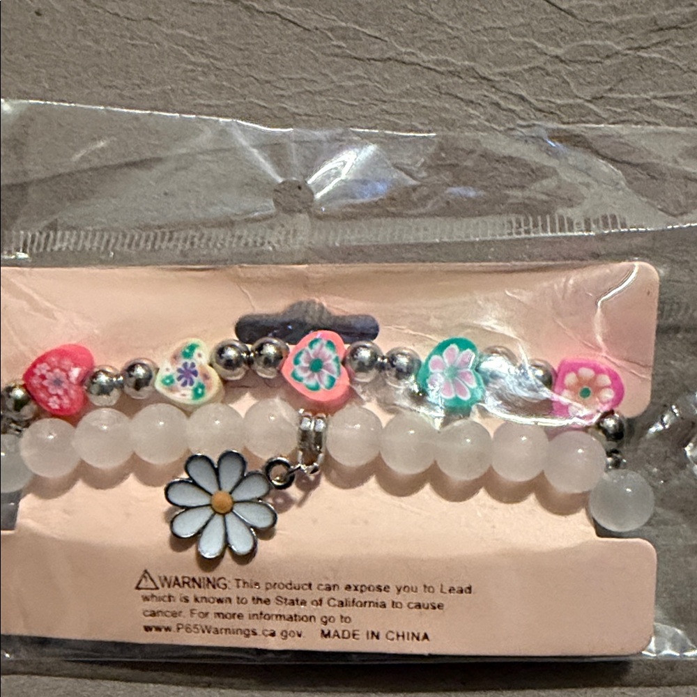 Kids Pink Daisy Charm Bracelet Set